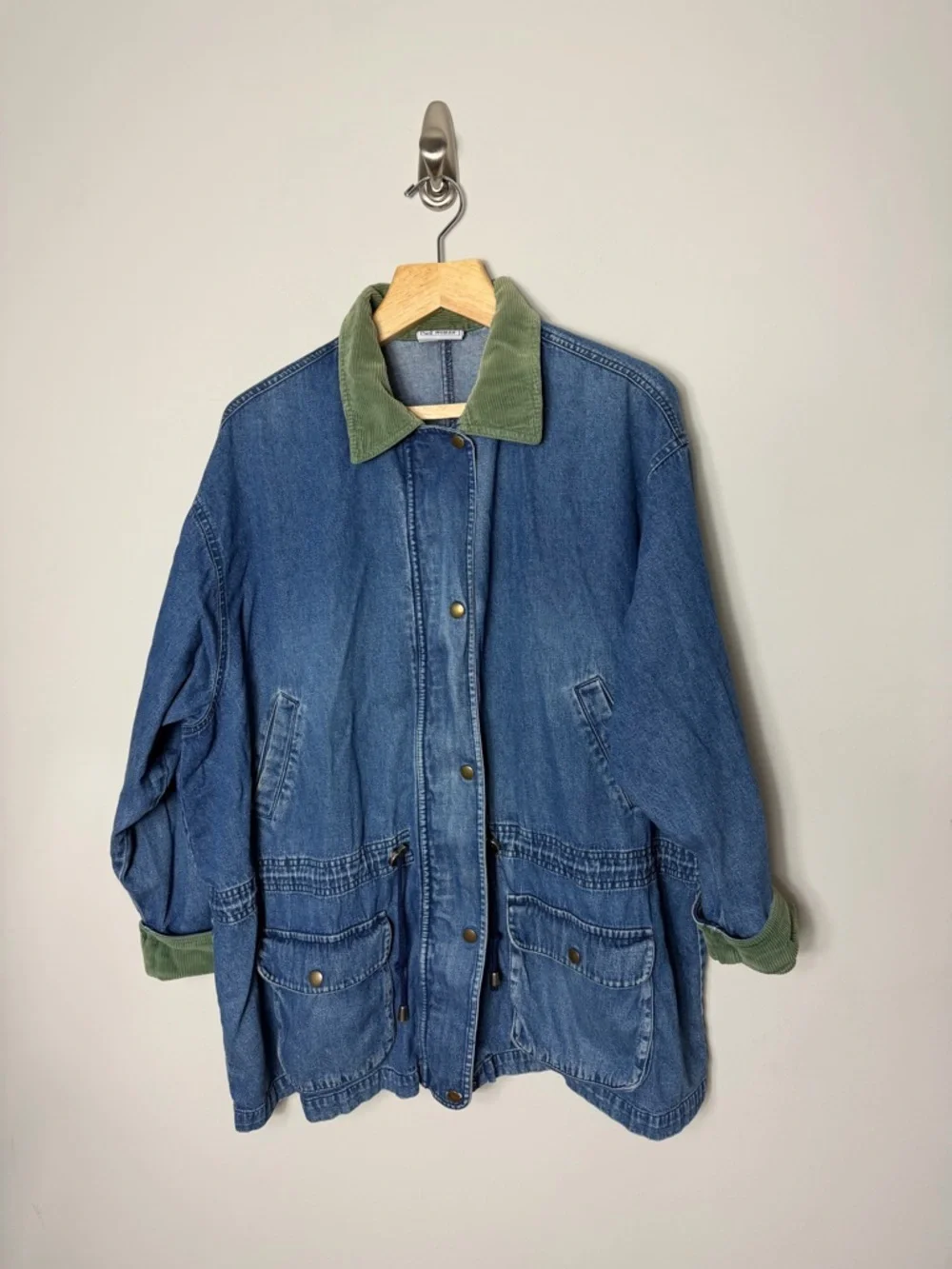 Vintage Janzten Denim Chore Coat Jean Barn Jacket Corduroy Cuffs Collar XL - Picture 1 of 10